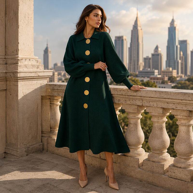 Edwige - Lange jurk voor vrouwen in ribbelstof