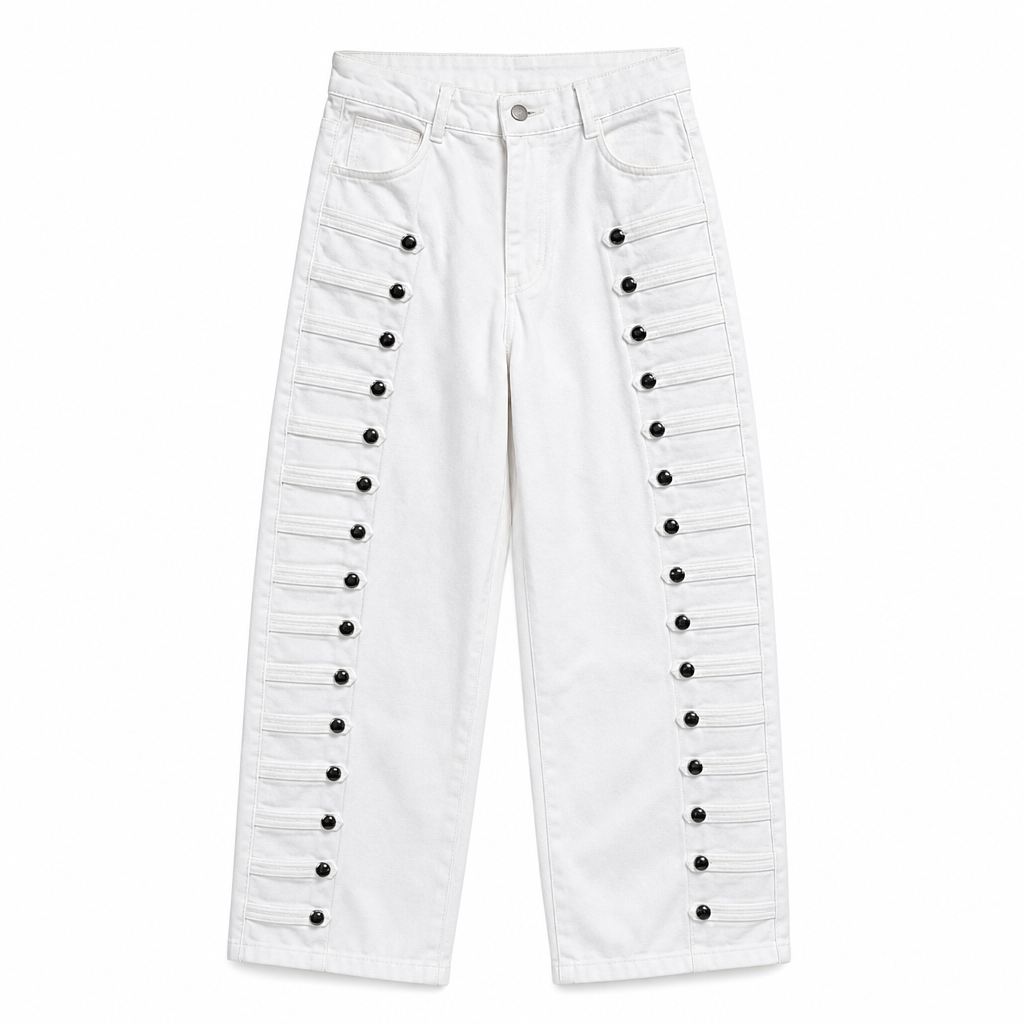 Marijke - Retro stijl hoge taille vrouwen ballonjeans met zijknopen