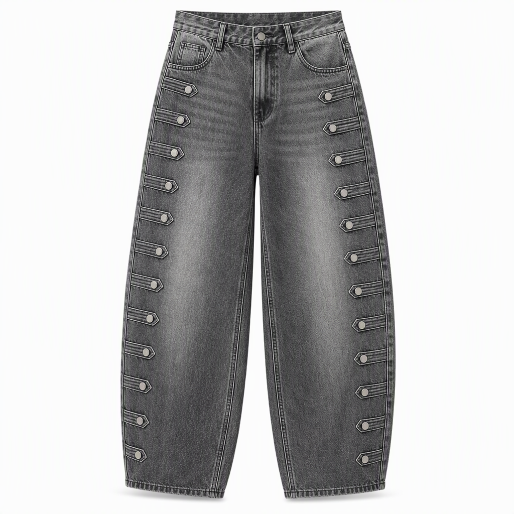 Marijke - Retro stijl hoge taille vrouwen ballonjeans met zijknopen