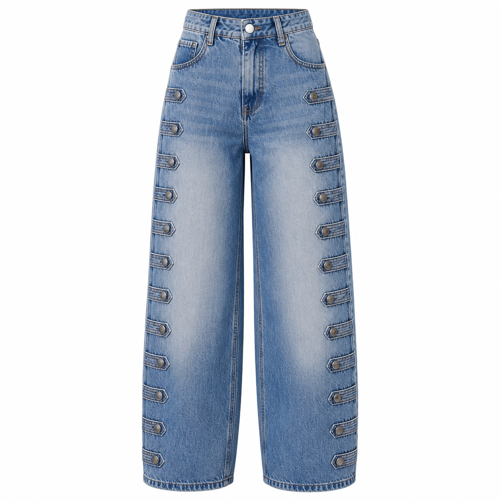 Marijke - Retro stijl hoge taille vrouwen ballonjeans met zijknopen