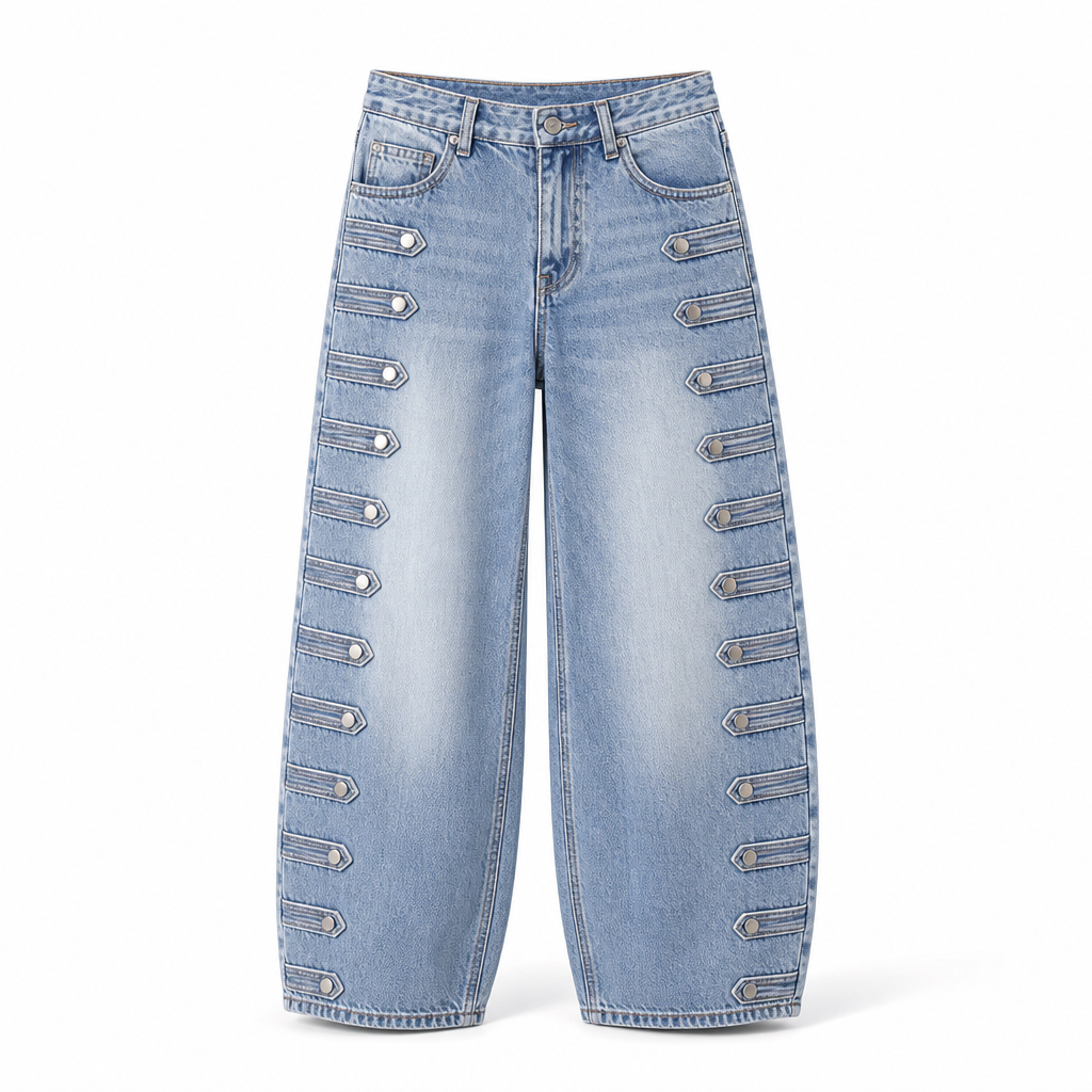 Marijke - Retro stijl hoge taille vrouwen ballonjeans met zijknopen