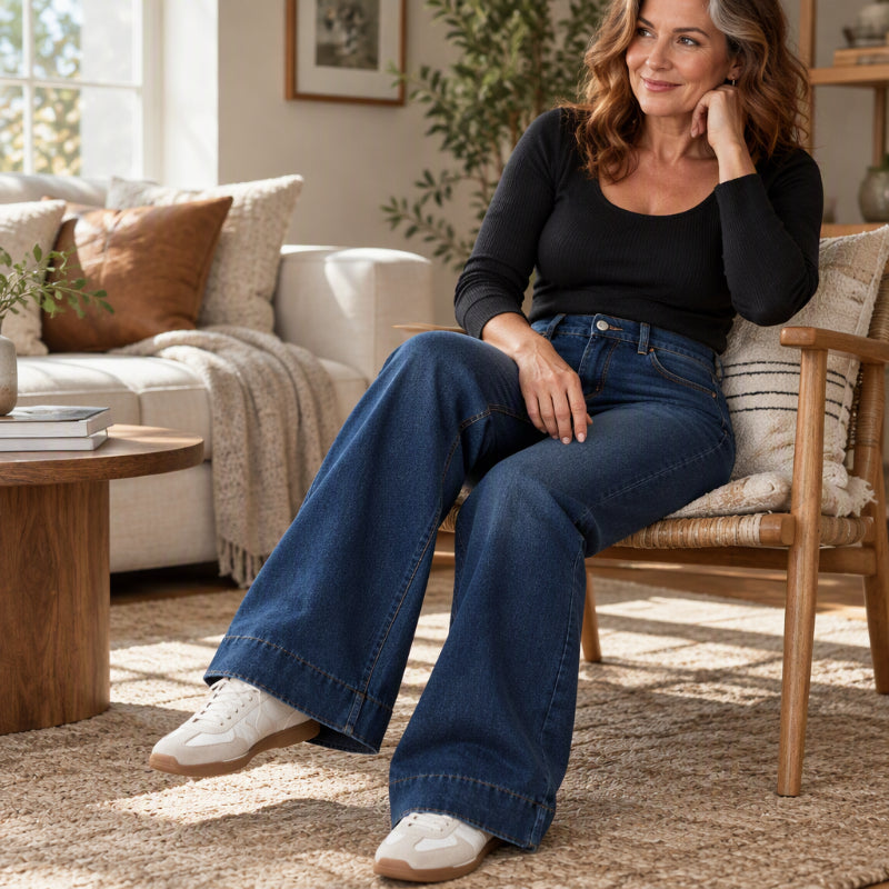 Azeline - Hoge taille dames jeans met wijde pijpen in casual denim stijl