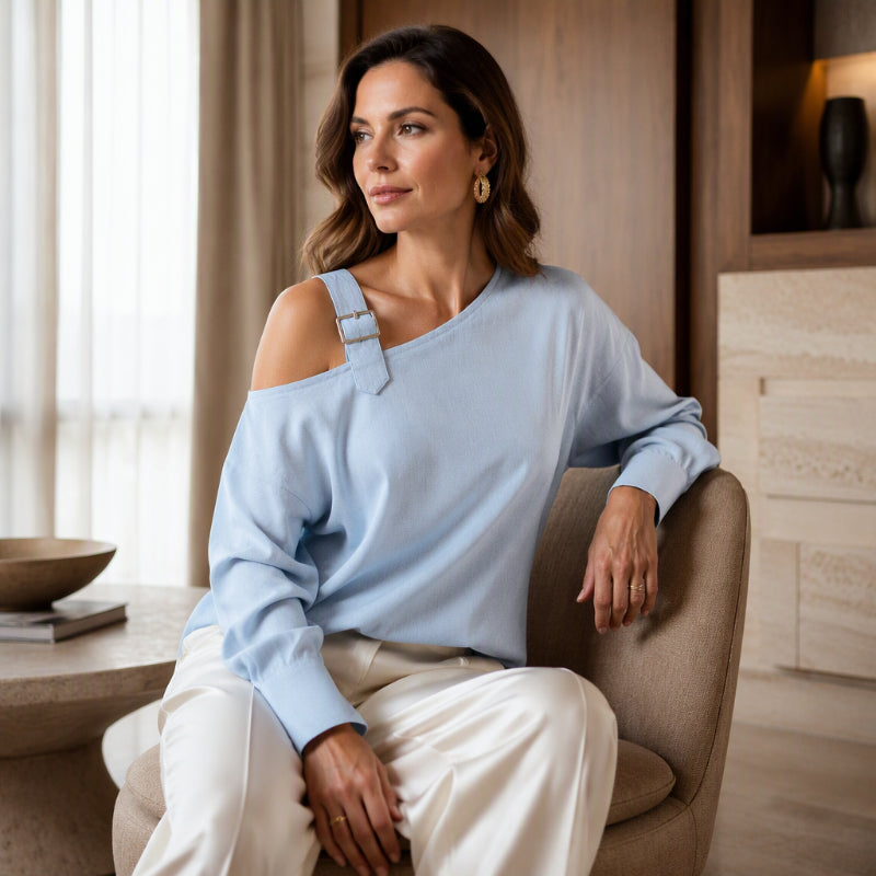 Jildau - Asymmetrisch dames top met blote schouder en decoratieve lus