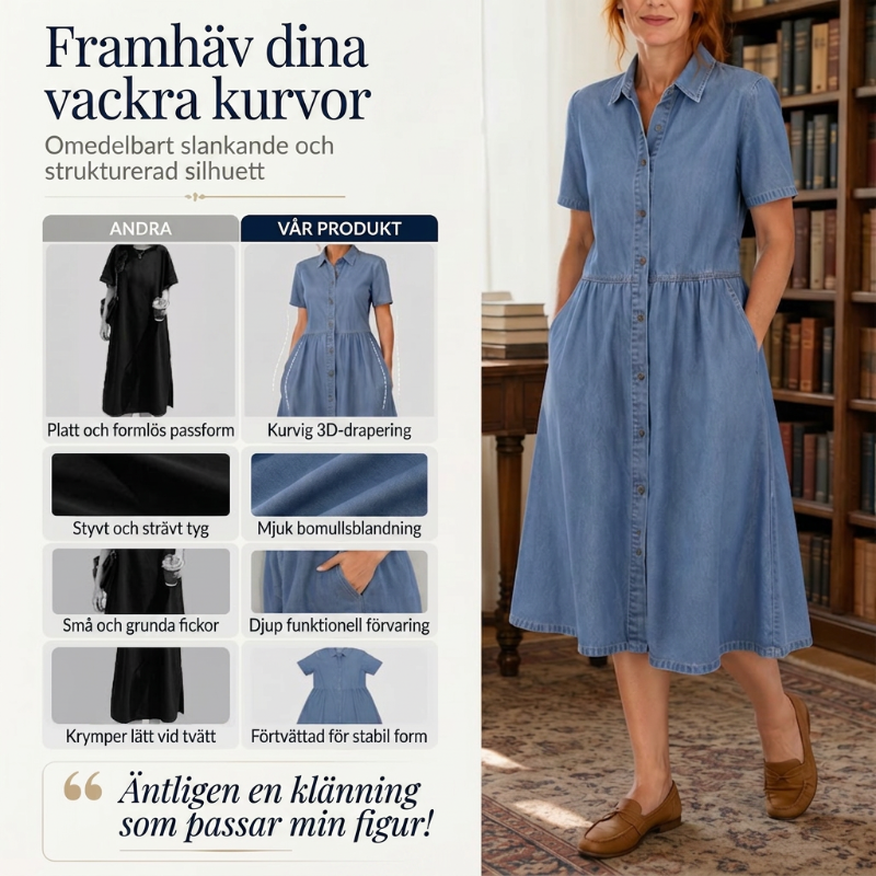 Doreya - Dames overhemdjurk denimlook met knopen en zakken