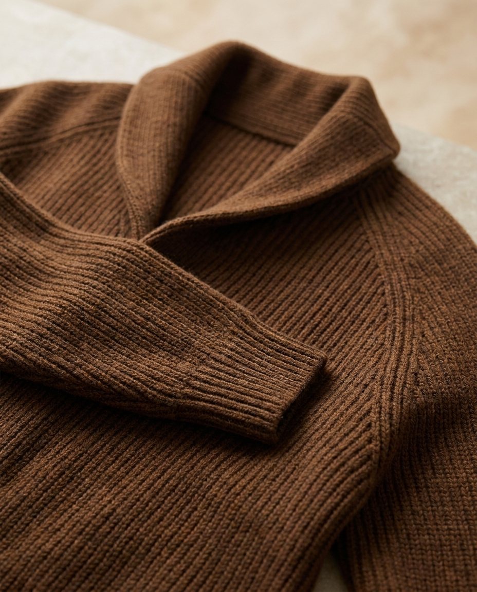 Kevin - Heren cardigan van ribbelbrei met sjaalkraag en knopen