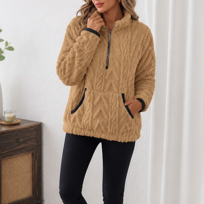 Rinske - Dames fleece trui met halve rits en kangoeroezak