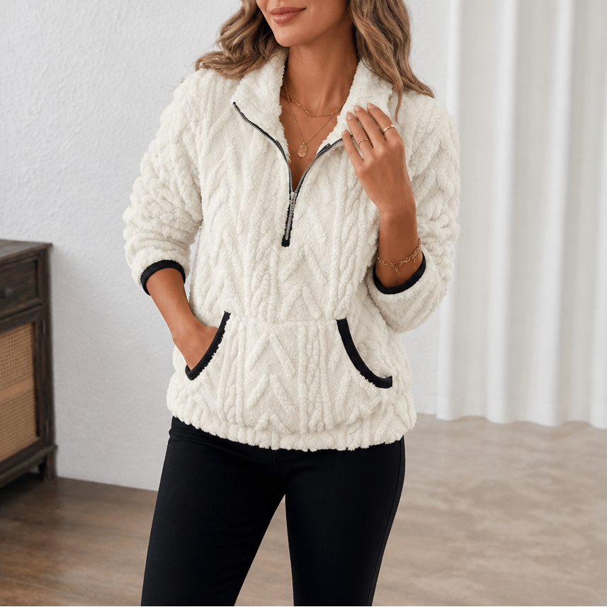 Rinske - Dames fleece trui met halve rits en kangoeroezak