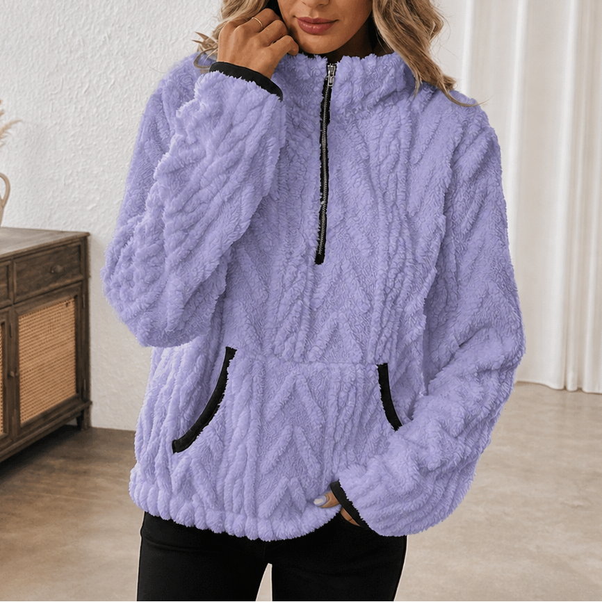Rinske - Dames fleece trui met halve rits en kangoeroezak