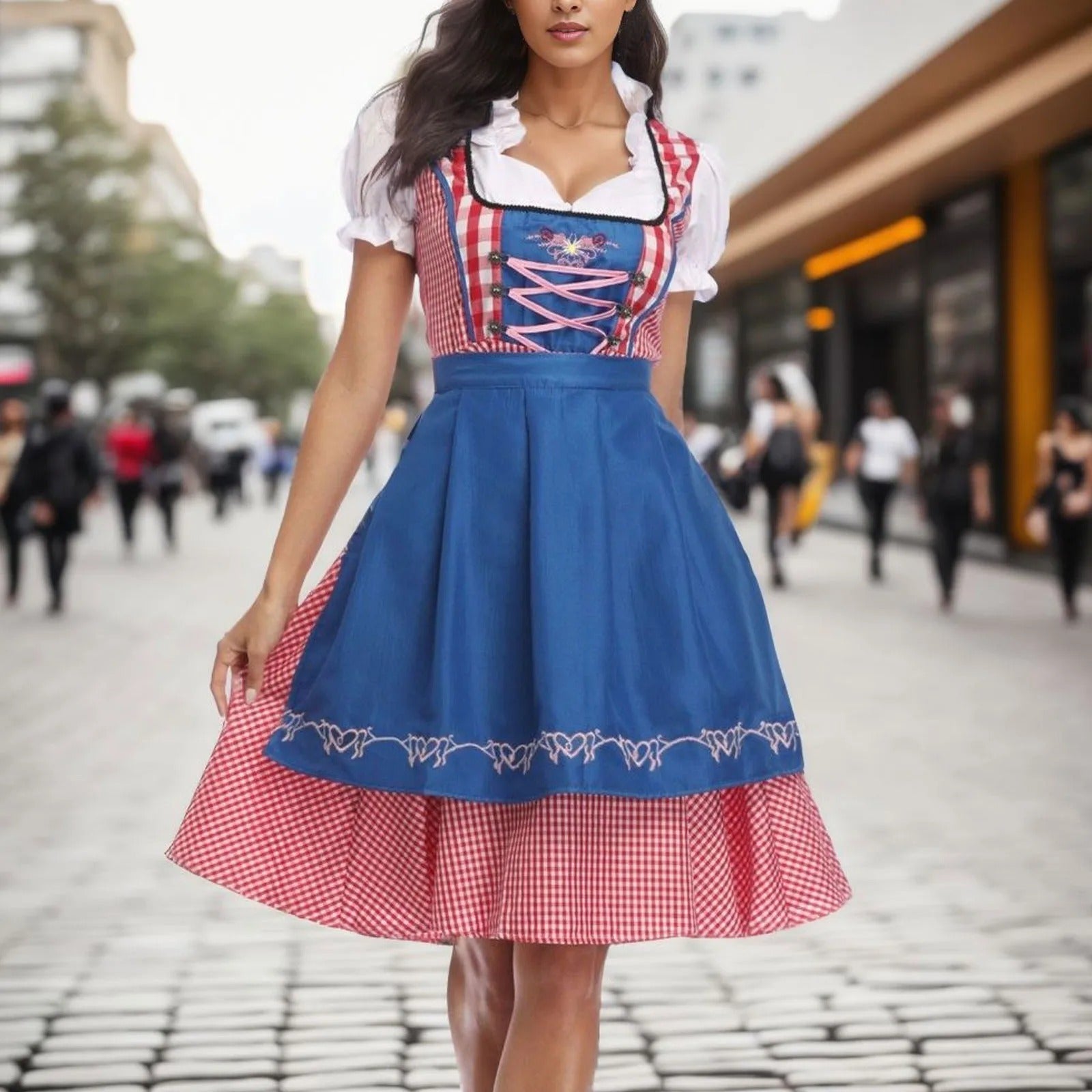 Dalissa - Oktoberfest dirndl met geruit patroon en korte mouwen