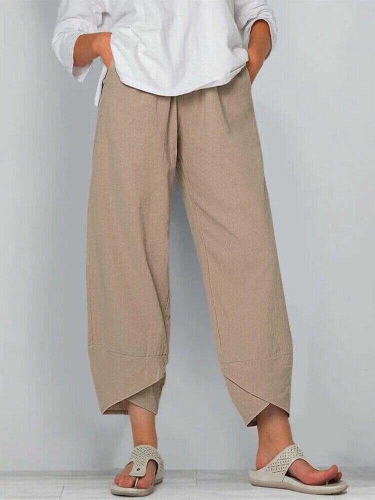 Belythia - Vintage asymmetrische hoge taille damesbroek met zakken