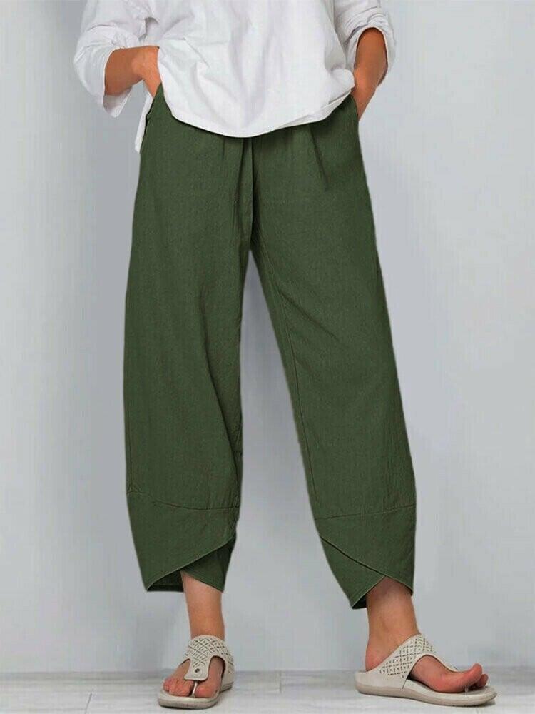 Belythia - Vintage asymmetrische hoge taille damesbroek met zakken