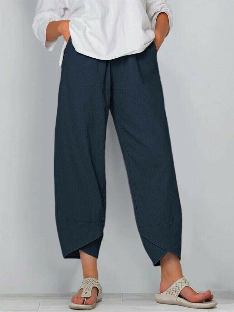 Belythia - Vintage asymmetrische hoge taille damesbroek met zakken