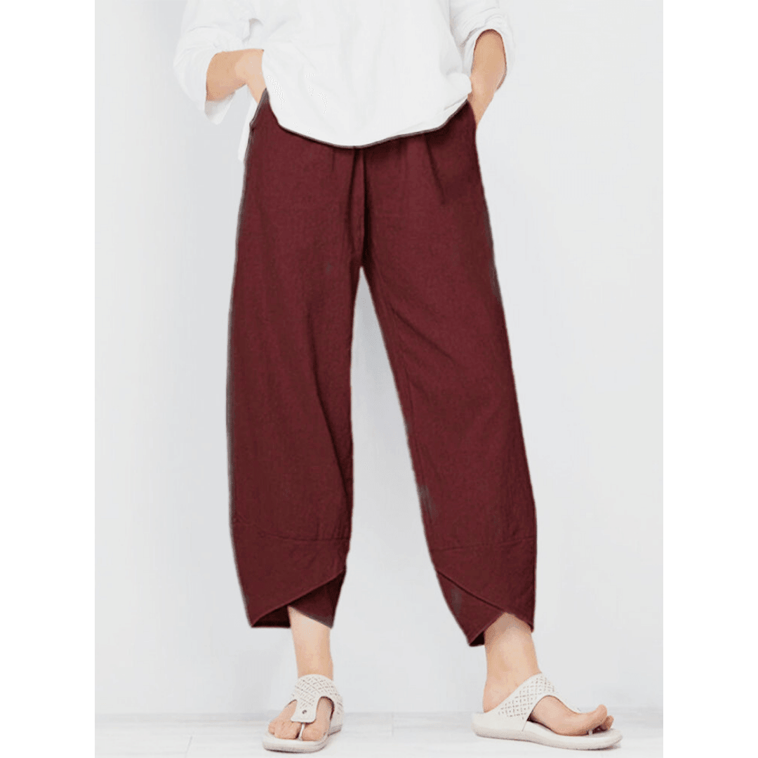 Belythia - Vintage asymmetrische hoge taille damesbroek met zakken