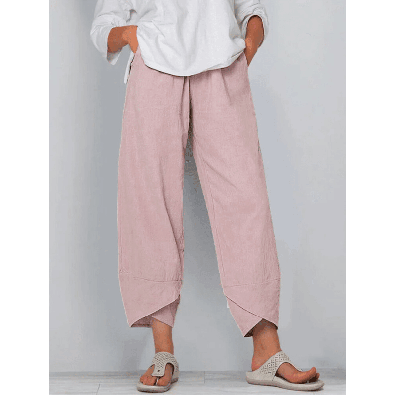 Belythia - Vintage asymmetrische hoge taille damesbroek met zakken