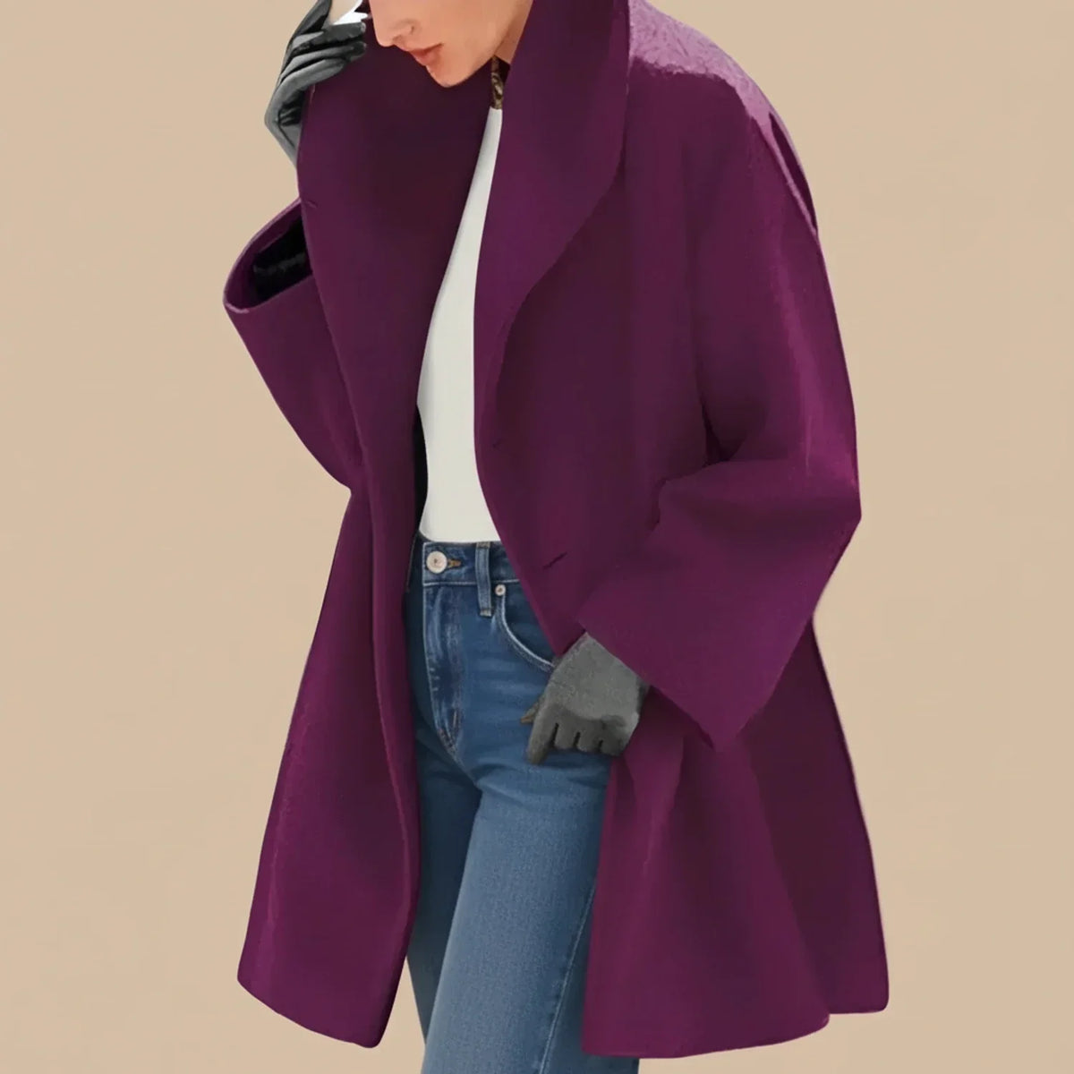 Marcelle - Dames oversized mid-lange mantel met brede kraag