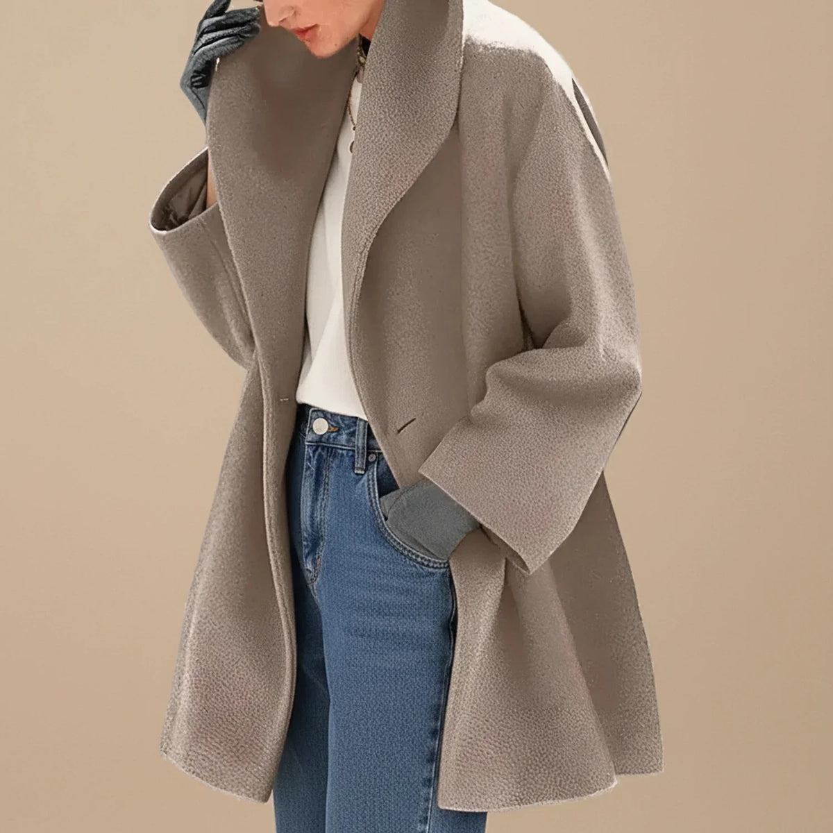 Marcelle - Dames oversized mid-lange mantel met brede kraag