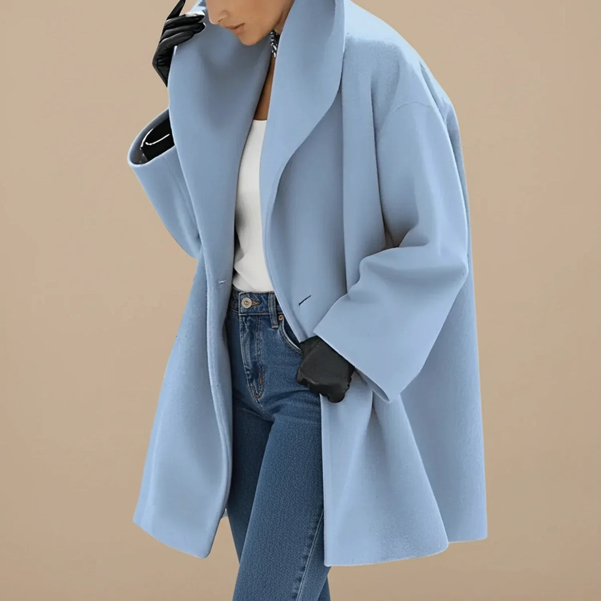 Marcelle - Dames oversized mid-lange mantel met brede kraag