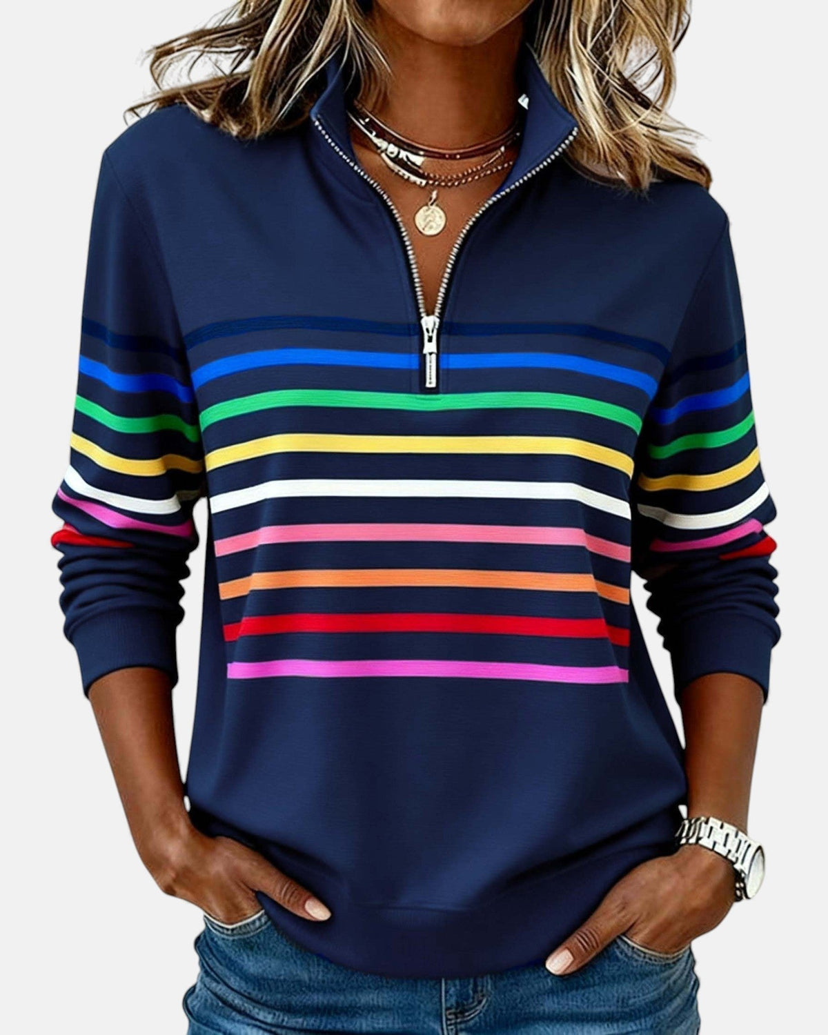 Josette - Dames sweatshirt met halve rits en ruime pasvorm