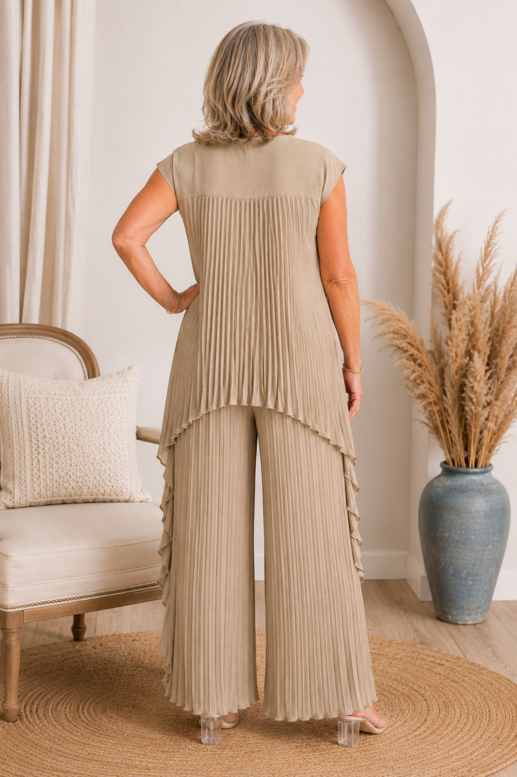 Maevis - Vrouwen plissé ensemble met brede broek